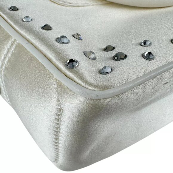 Auth CELINE Mini Boogie Bag Handbag White Satin/Leather/Silvertone - z3527 - Picture 7 of 13